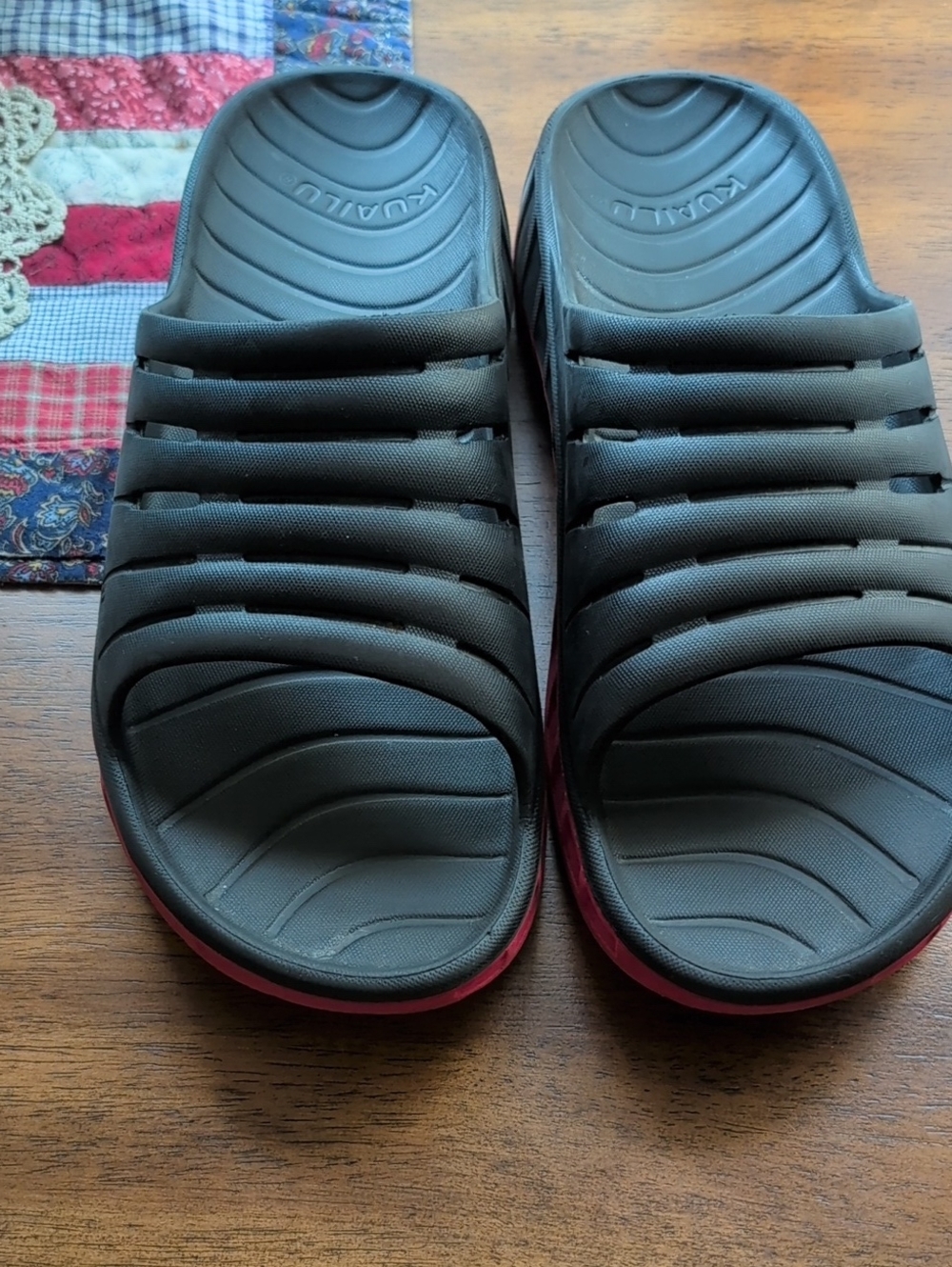 KURU Men’s Black Slide Sandals with Red Sole